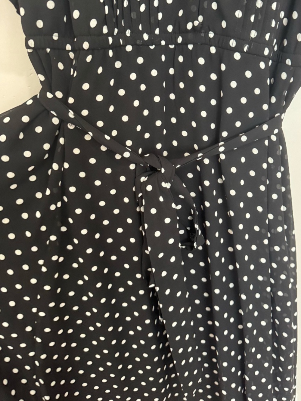 Torrid Size 3 Midi Chiffon Ruffle Neck Pintuck Dress Black and White Polka Dots - Picture 6 of 10